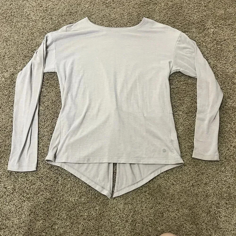 Apana Womens Top Yoga Lifestyle Long Sleeve Open Tie Back Purple Pilates Stretch
